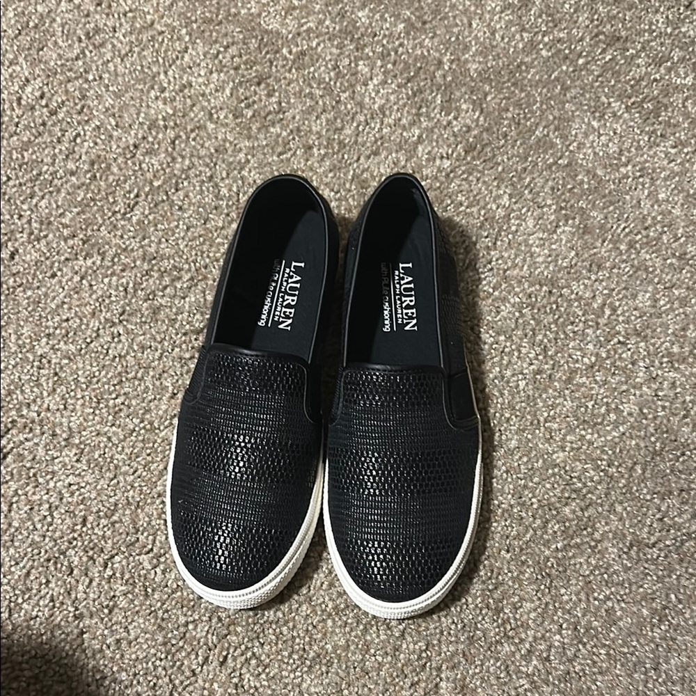Ralph Lauren Black Slip-On Sneakers with Textured Sole
